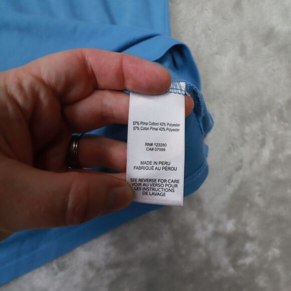 Travis Mathew Light Blue Pima Cotton Blend Chest Stripe Golf Polo size Medium - Picture 6 of 8